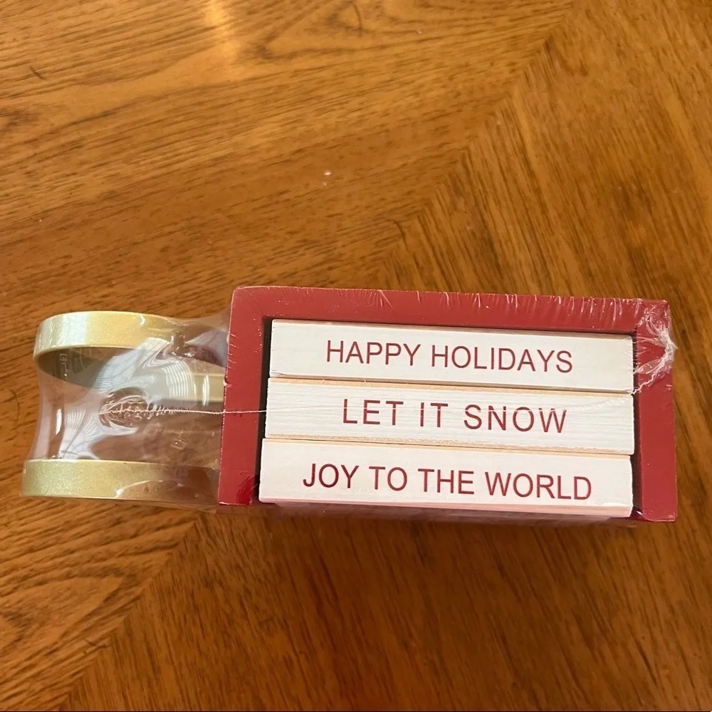 Nwt countdown to Christmas sleigh wooden metal red gold white greetings